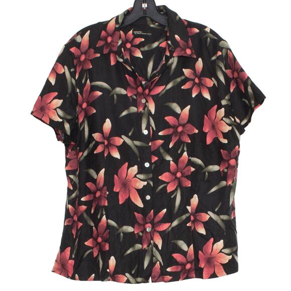 Valerie Stevens Top Silk Hawaiian Retro Resort Boho Button Up Floral Black 16W - Picture 5 of 5